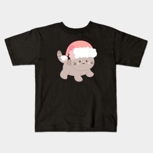Happy with kitten at Christmastime Kids T-Shirt